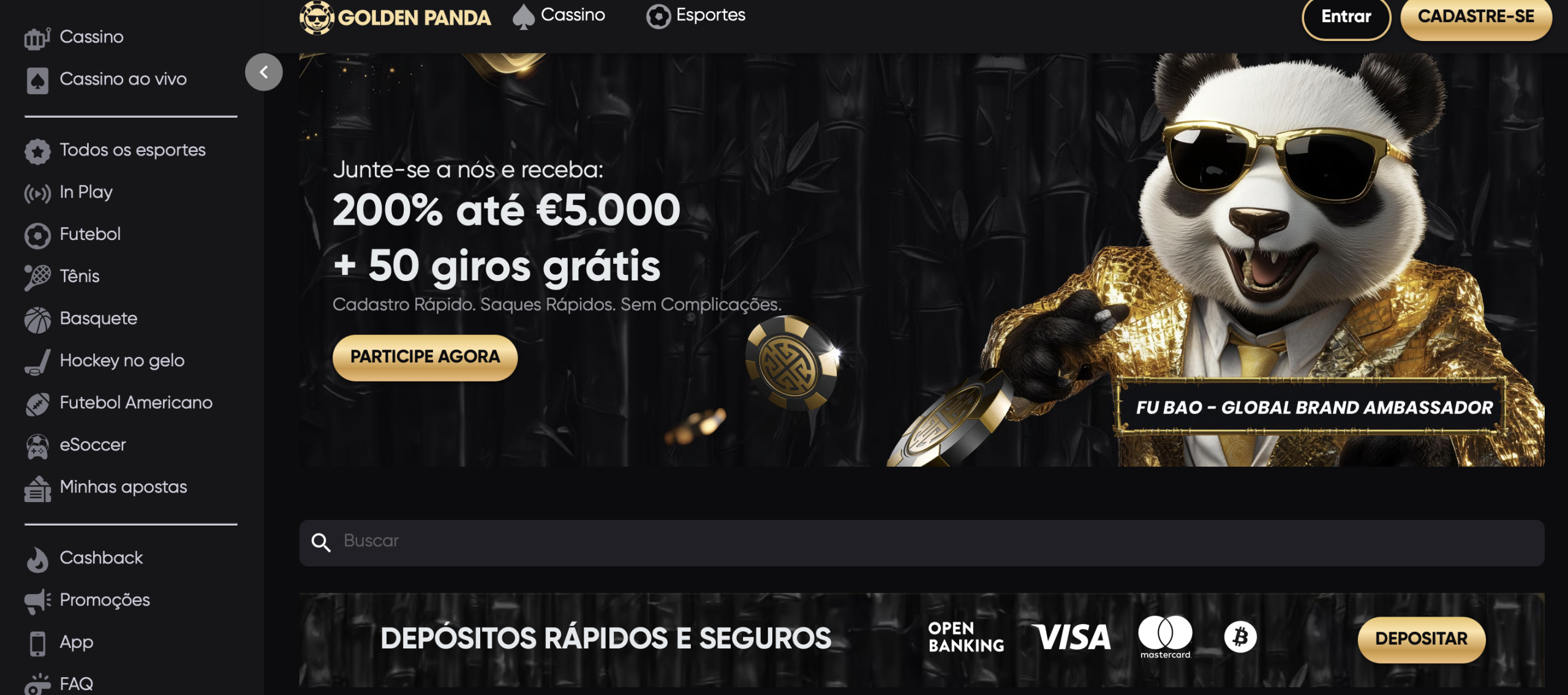 Golden Panda - Cashback Semanal de 10% e Bónus Generoso num Casino Online